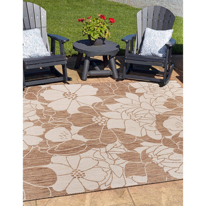 World Rug Gallery Modern Floral Flowers Textured Flat Weave Indoor/Outdoor Area Rug