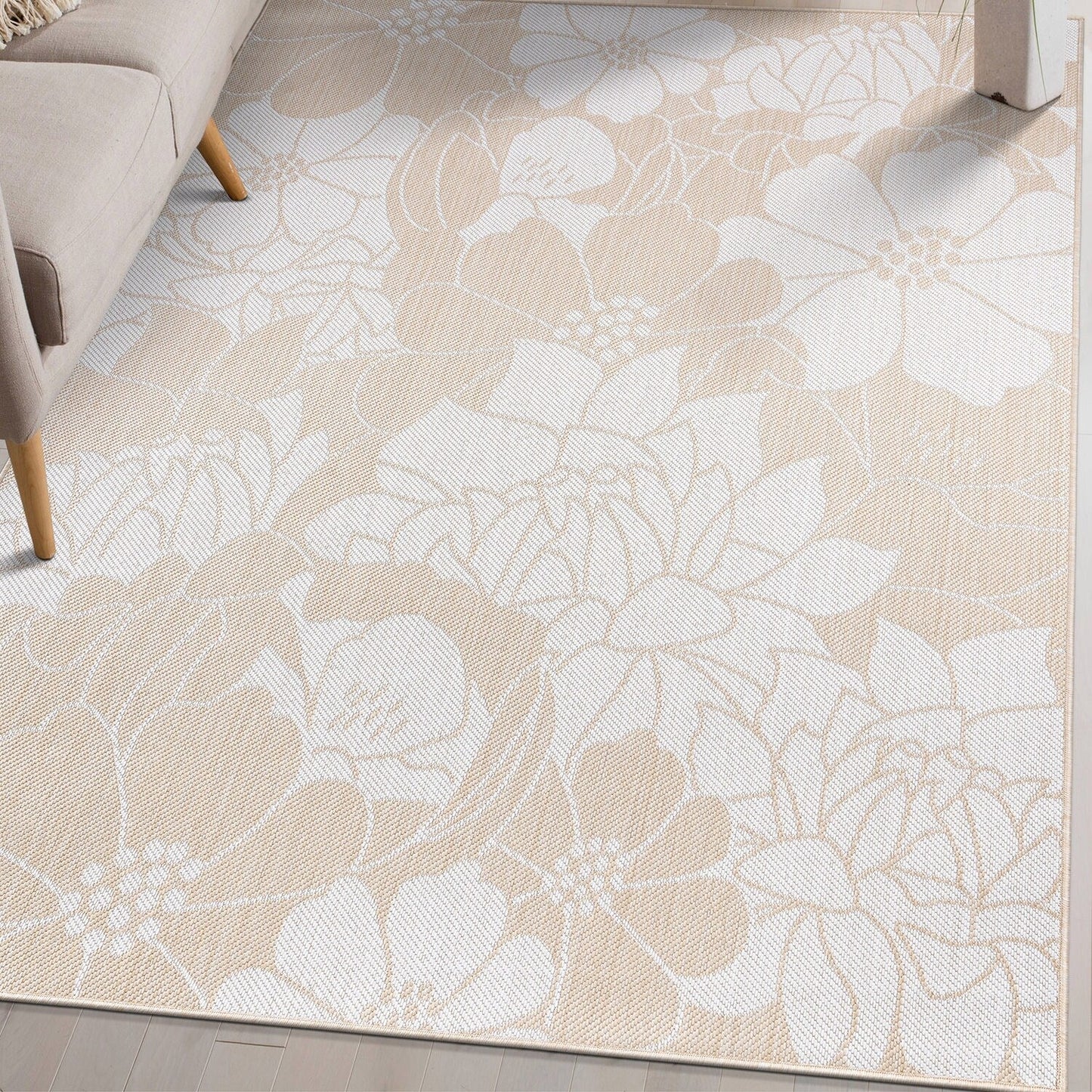 World Rug Gallery Modern Floral Flowers Textured Flat Weave Indoor/Outdoor Area Rug